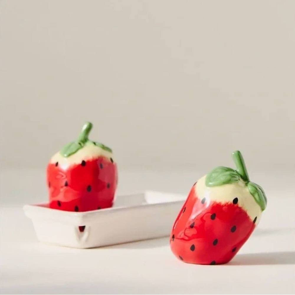 NIB Anthropologie Foster Icon Strawberry Salt & Pepper Shakers Stoneware